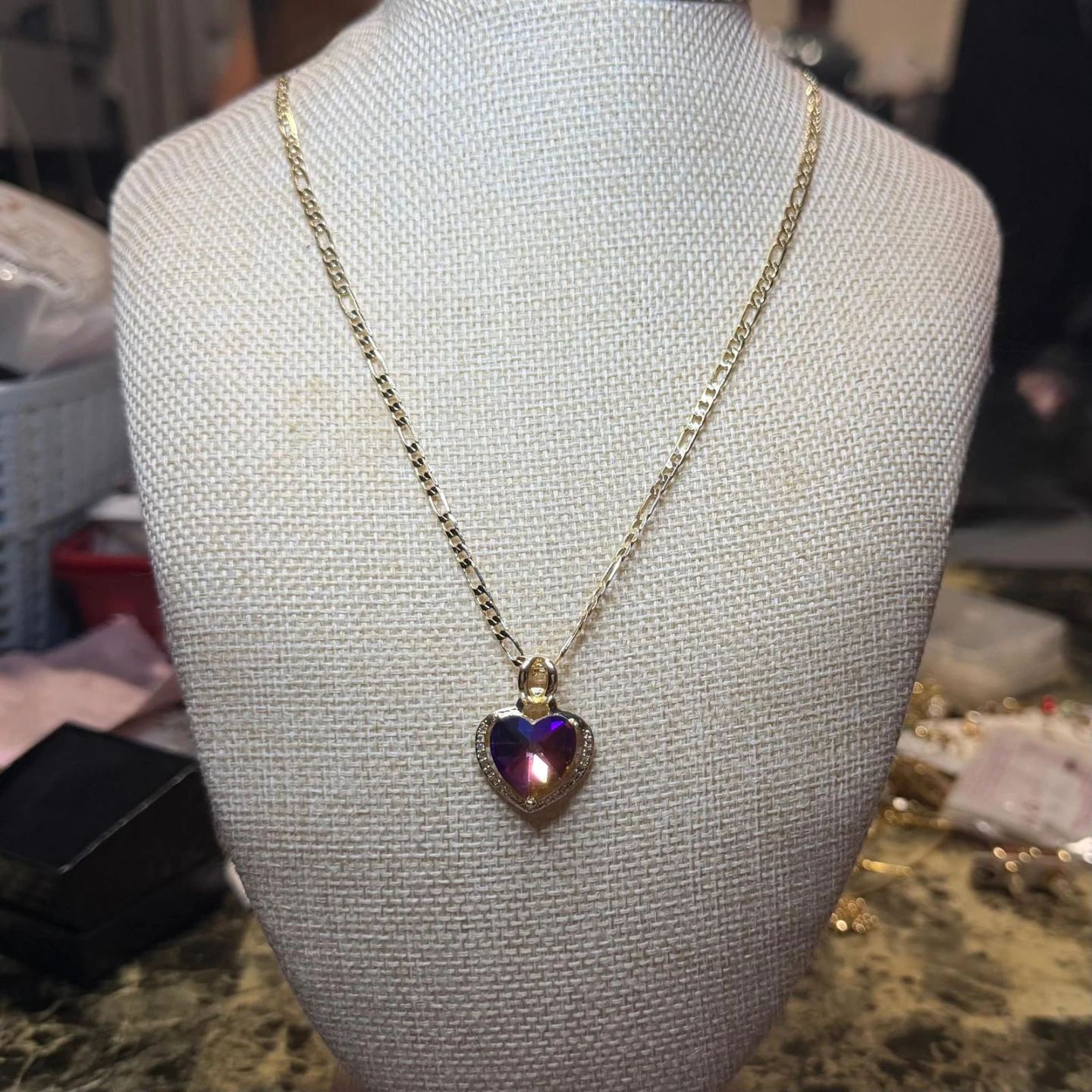 Gold laminated 14k Heart Pendant Necklace with Rhinestone Trim - photo 3