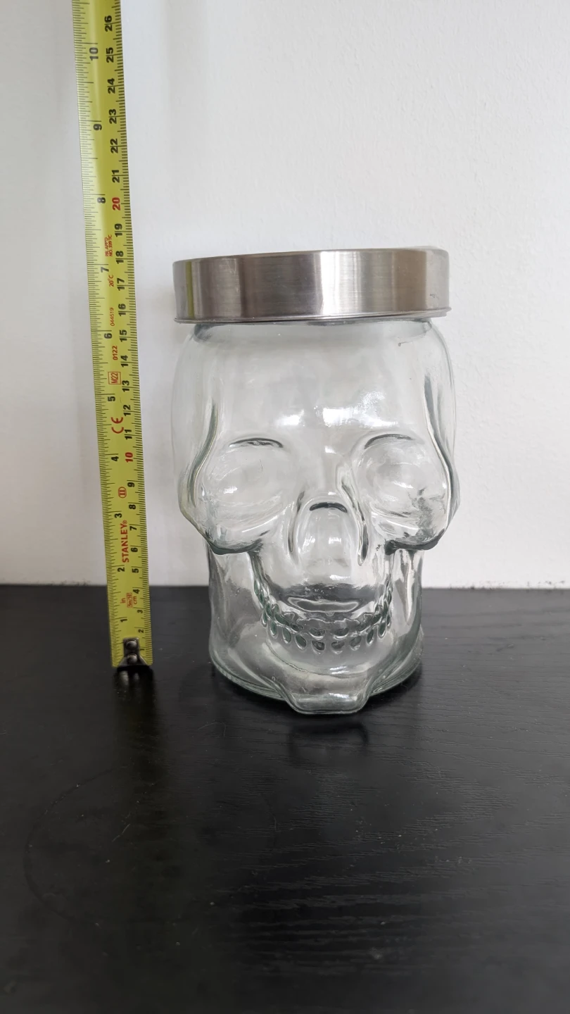 Glass Skull Jar with Metal Lid