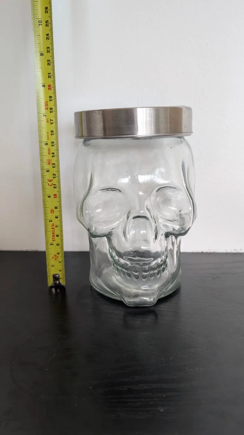 Glass Skull Jar with Metal Lid