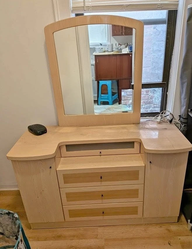 Mid-Century Modern Light Wood Vanity with Arched Mirror - photo 2