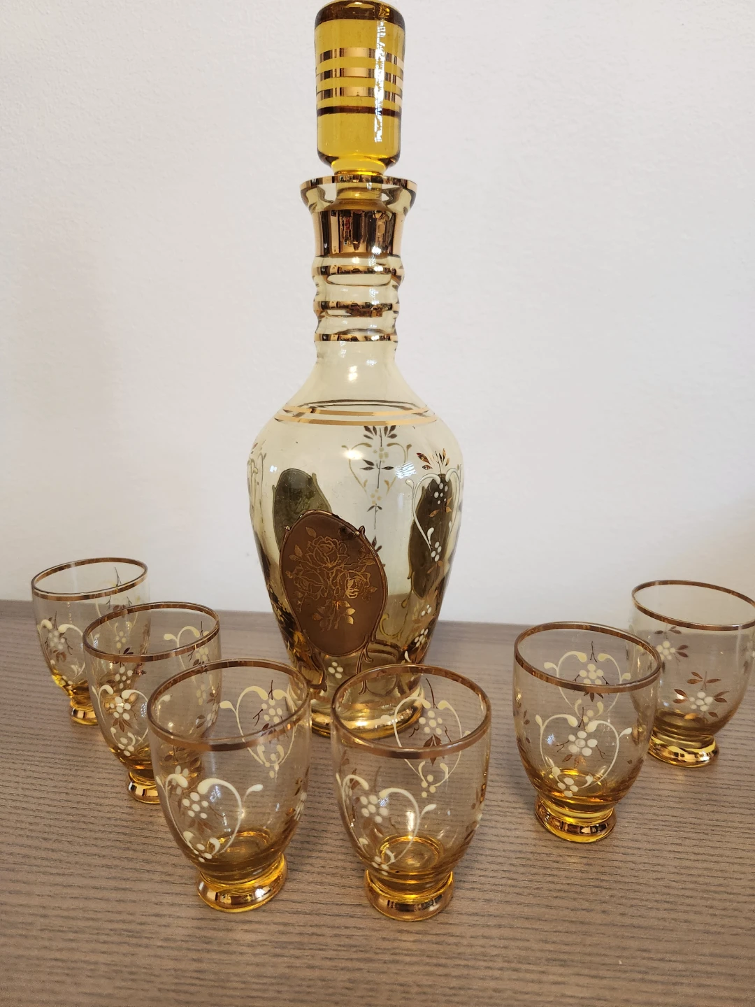 Amber Glass Decanter and Glasses Set
