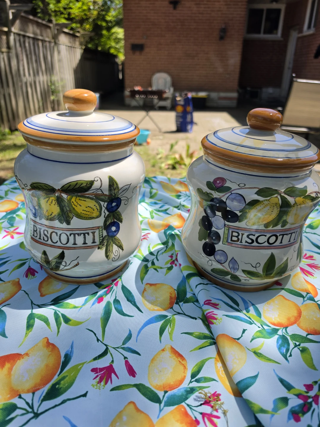 Set of 2 Biscotti Jars with Fruit Design