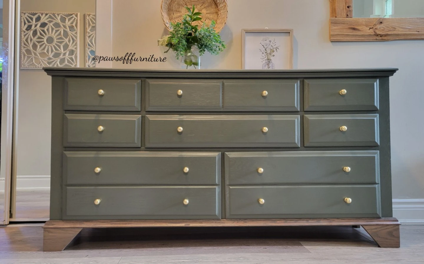 Refinished Green Dresser with Gold Knobs - photo 4