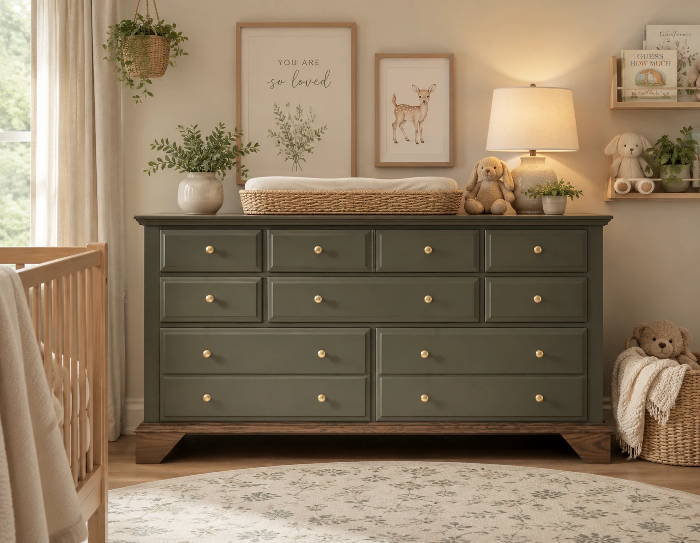 Refinished Green Dresser with Gold Knobs