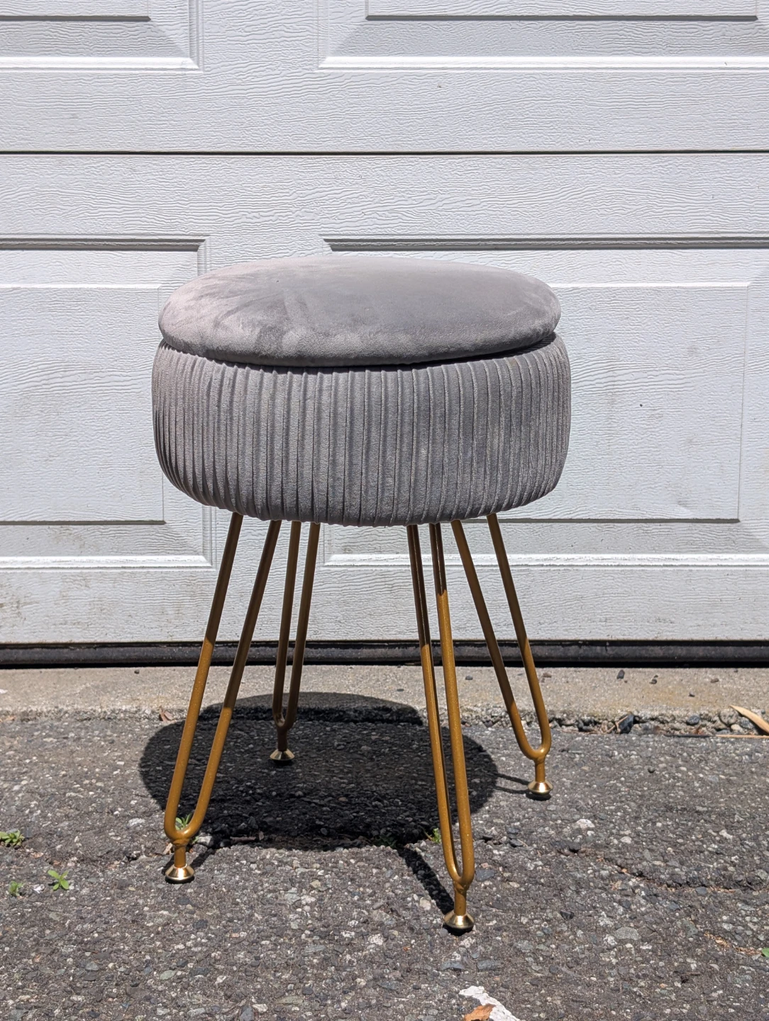 ⚽Grey Velvet Storage Ottoman Stool