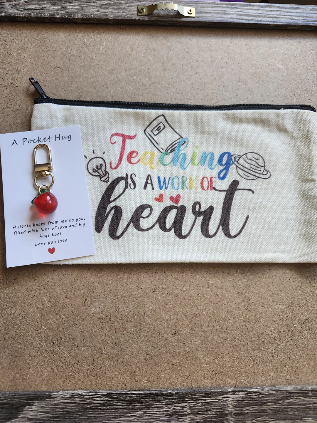 Teacher's Inscription Zipper Bag with Apple Keychains  - $8