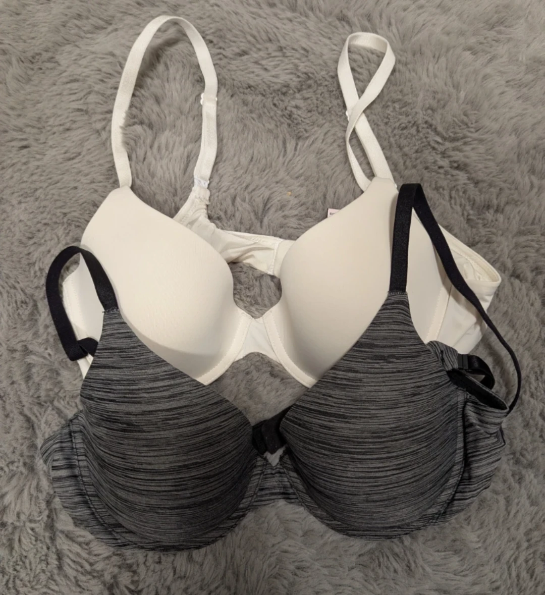 Two Bras: White and Grey Striped