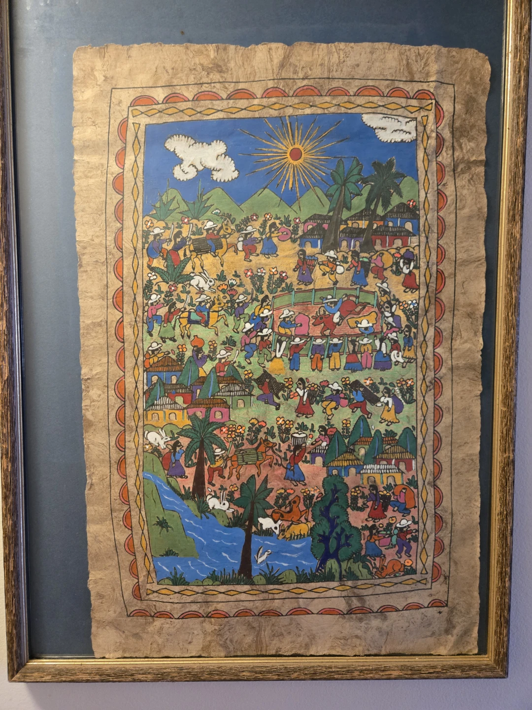 Framed Folk Art Painting on Paper