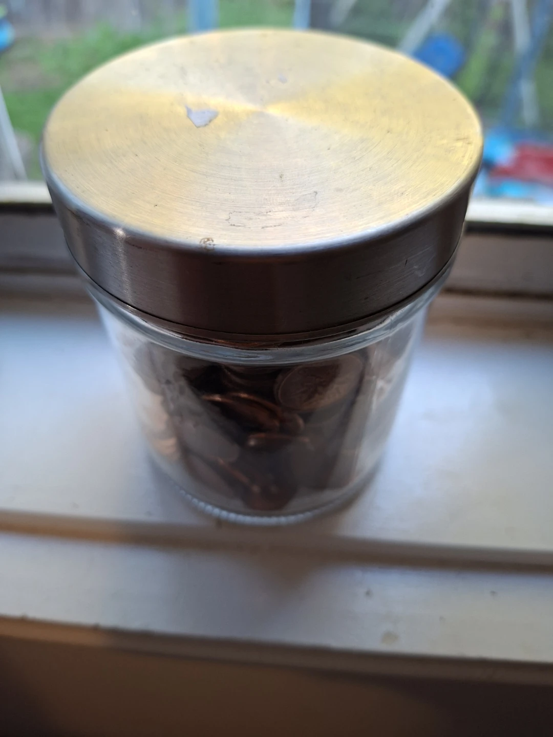Glass Jar with Metal Lid filled with Pennies - photo 4