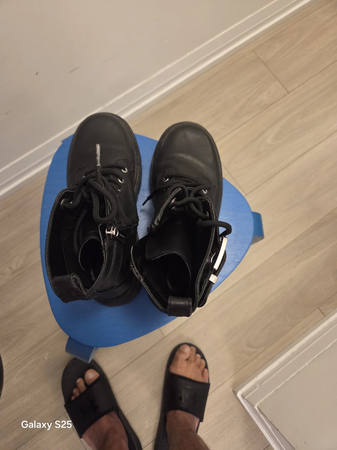 Black Leather Combat Boots - photo 3