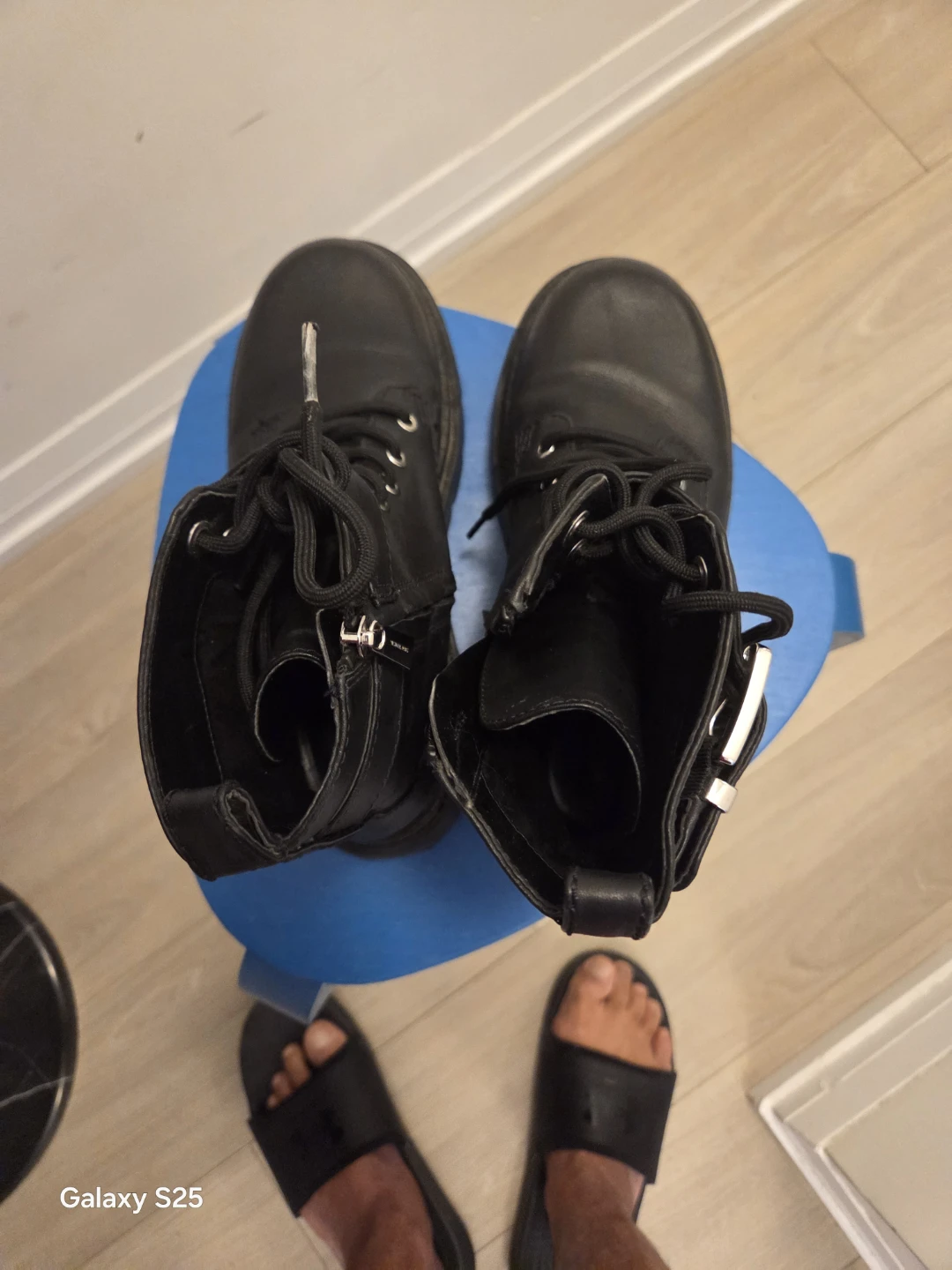 Black Leather Combat Boots - photo 4