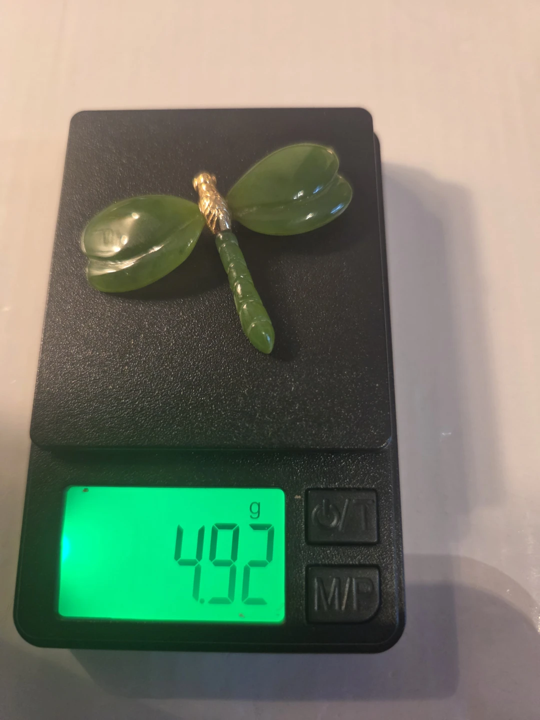 14k Jade Dragonfly Pendant with 14K Gold Clasp