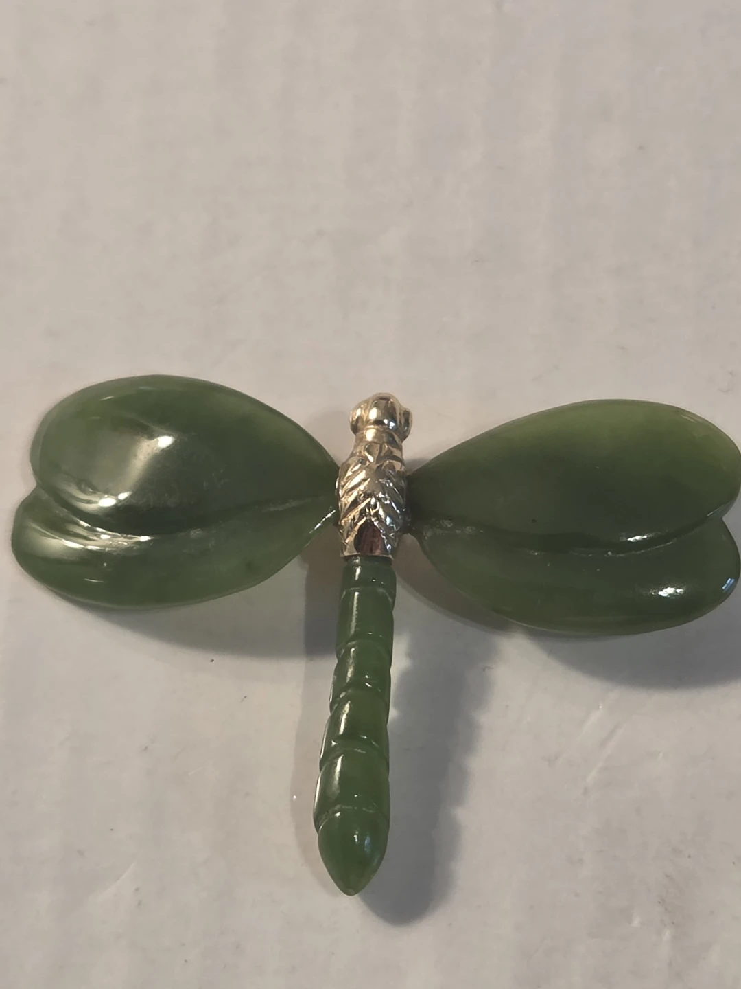 14k Jade Dragonfly Pendant with 14K Gold Clasp - photo 2