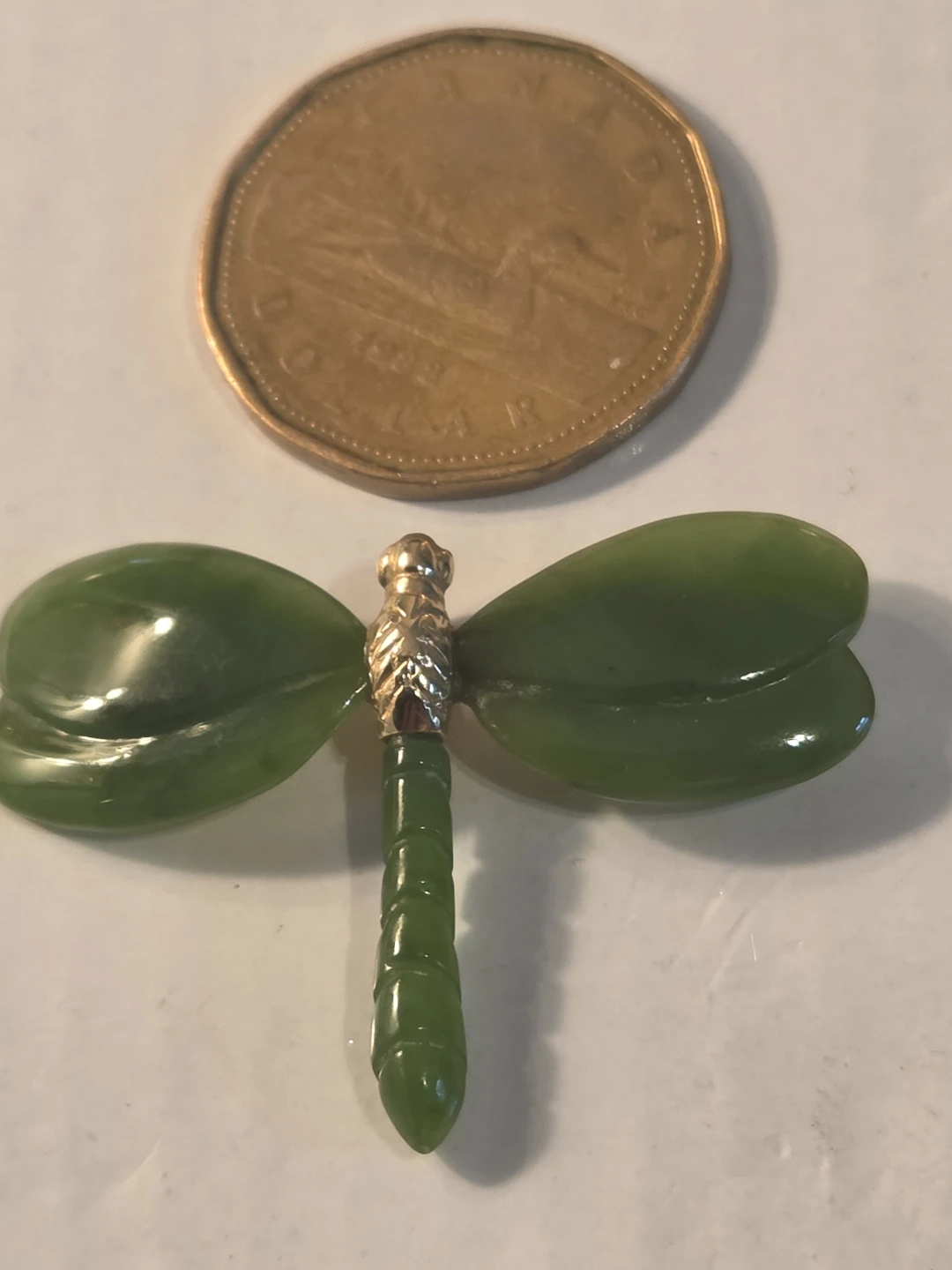 14k Jade Dragonfly Pendant with 14K Gold Clasp - photo 3