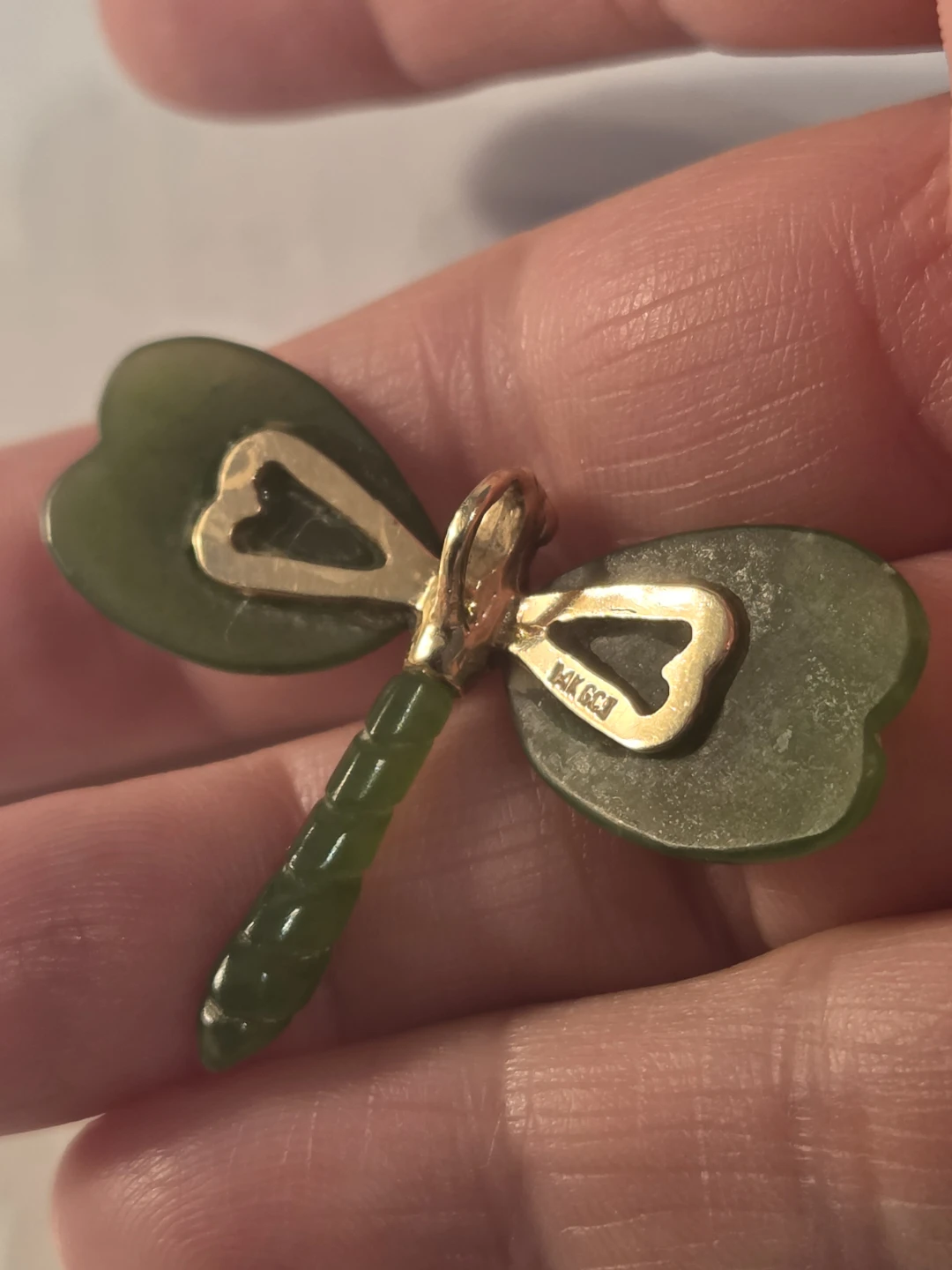 14k Jade Dragonfly Pendant with 14K Gold Clasp - photo 5