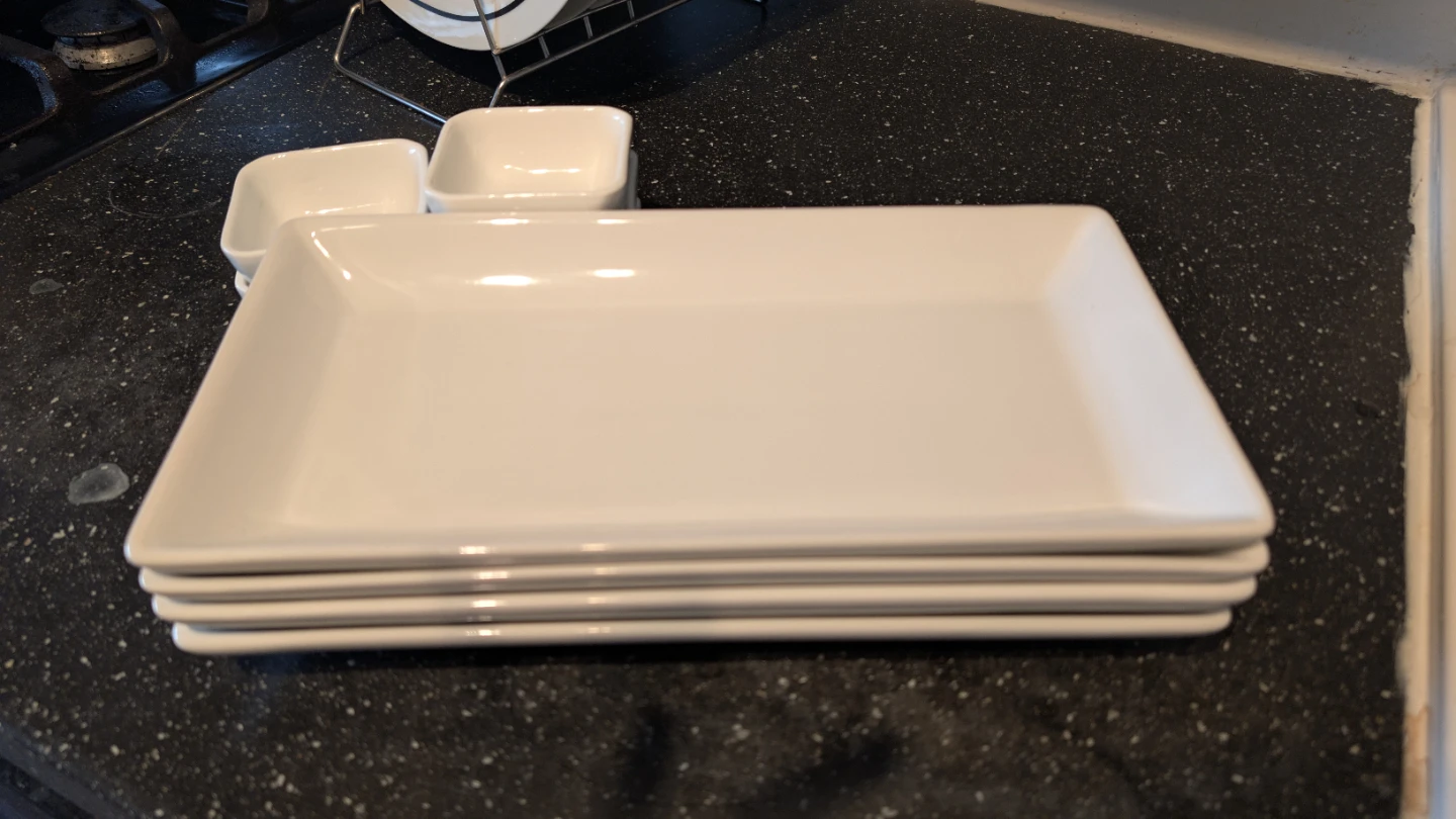 4 White Rectangular Platter Set with 5 Small Bowls - photo 2