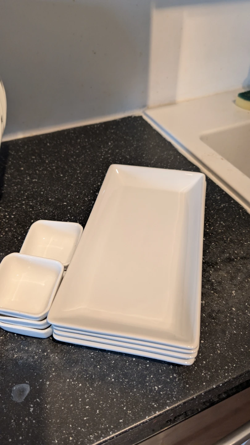4 White Rectangular Platter Set with 5 Small Bowls
