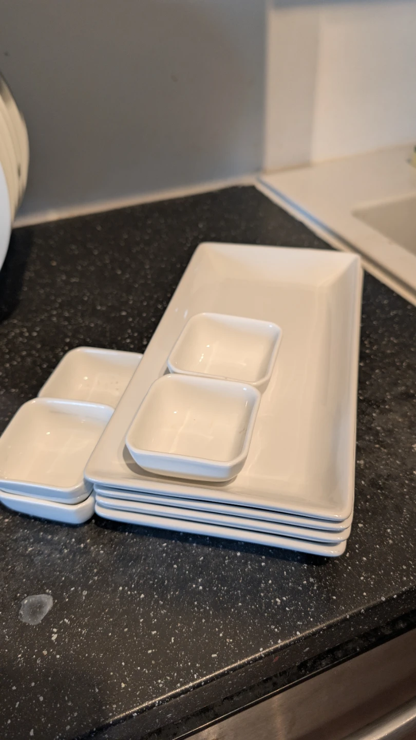 4 White Rectangular Platter Set with 5 Small Bowls - photo 3
