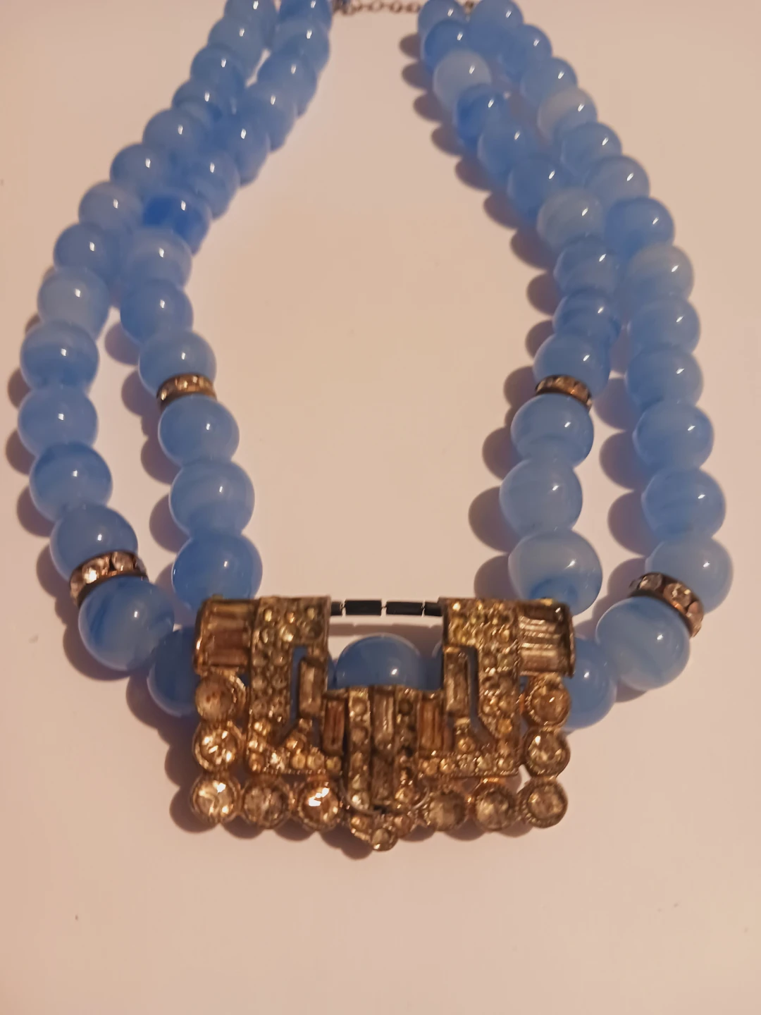 Vintage Blue Stone Necklace with Ornate Clasp - photo 2