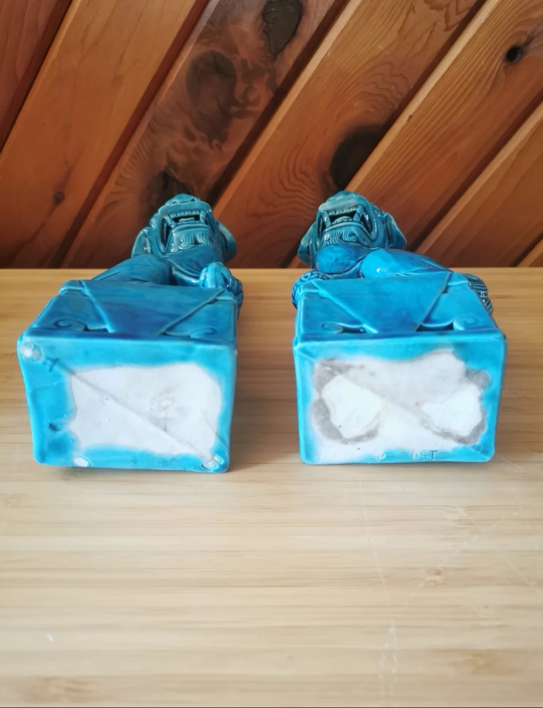 Pair Of Vintage Ceramic Turquoise Blue Foo Dogs - photo 5