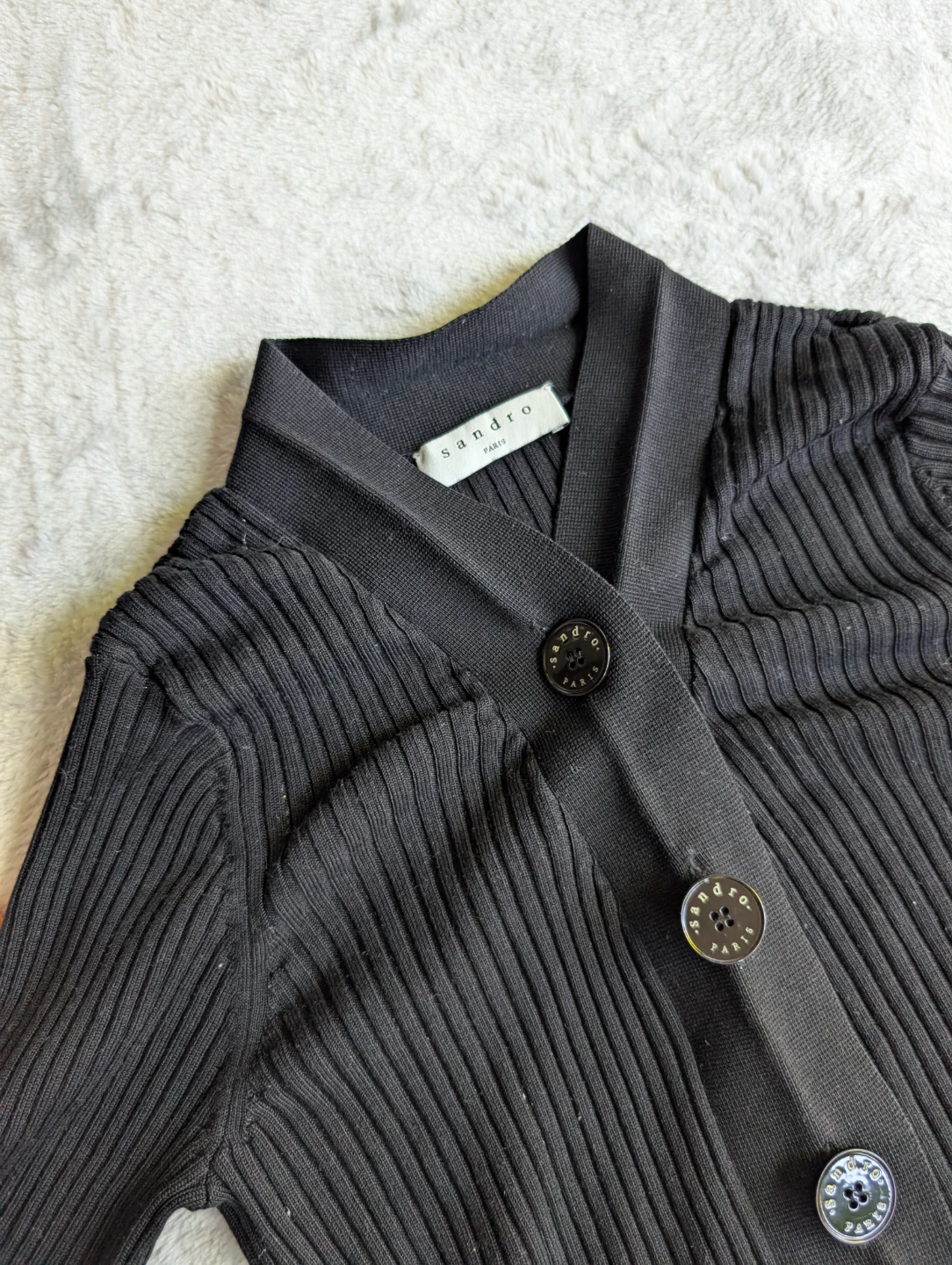 ⚽⚽Sandro Paris Black Ribbed Button-Up Cardigan - photo 2