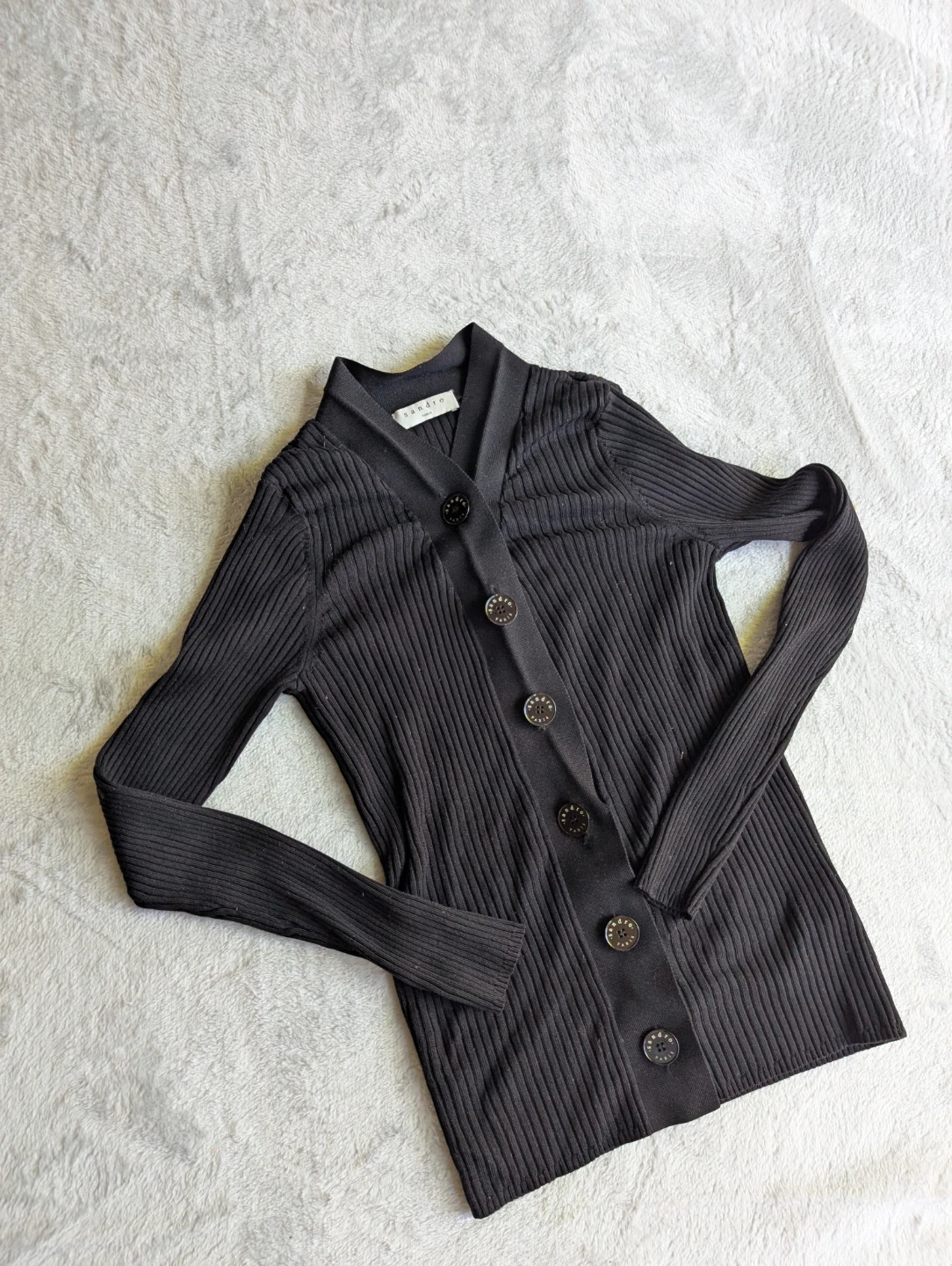 ⚽⚽Sandro Paris Black Ribbed Button-Up Cardigan - photo 4