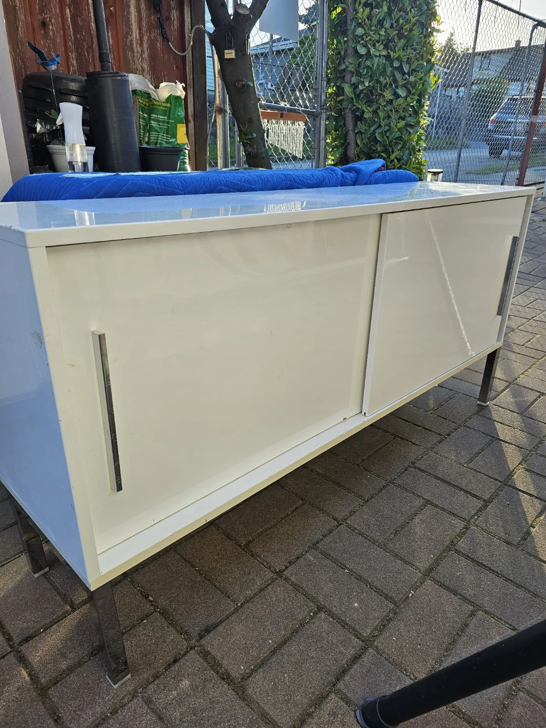 White Sideboard with Sliding Door and Shelving