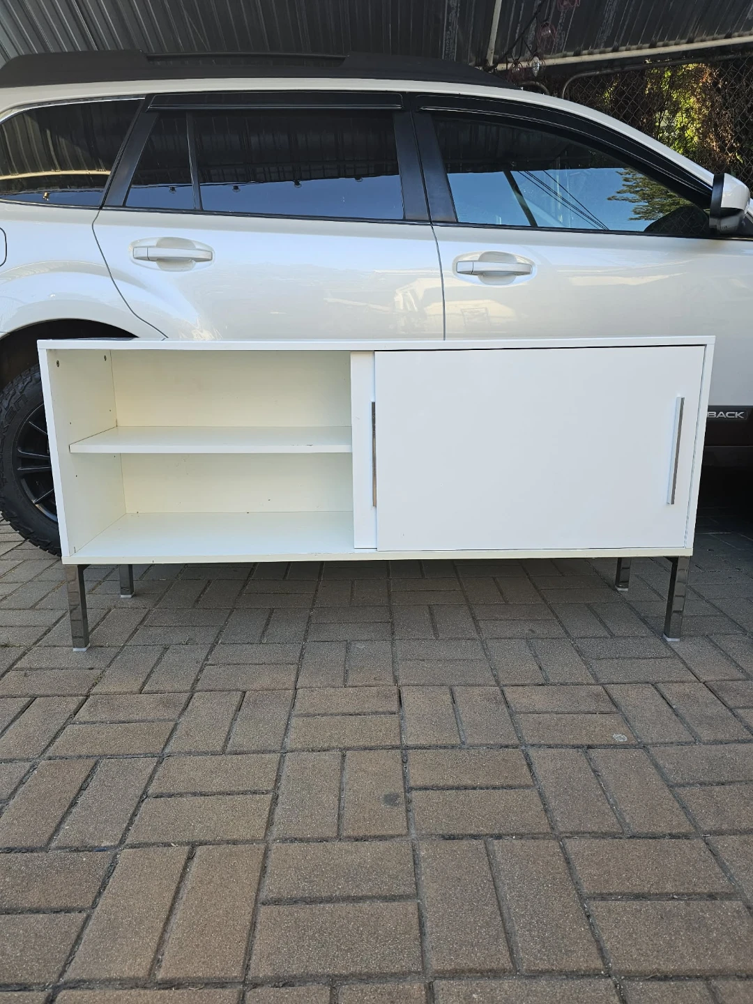 White Sideboard with Sliding Door and Shelving - photo 3