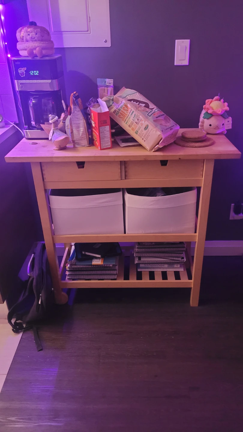 Wooden Console Table with Drawers and Bins