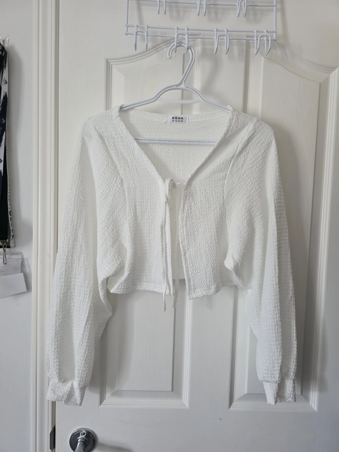 White Textured Cropped Cardigan