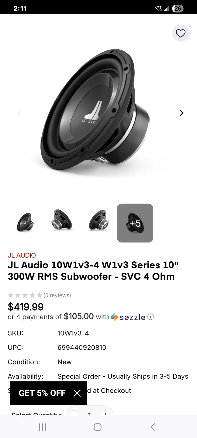 JL Audio 10W1v3-4 Subwoofer 300rms - photo 2