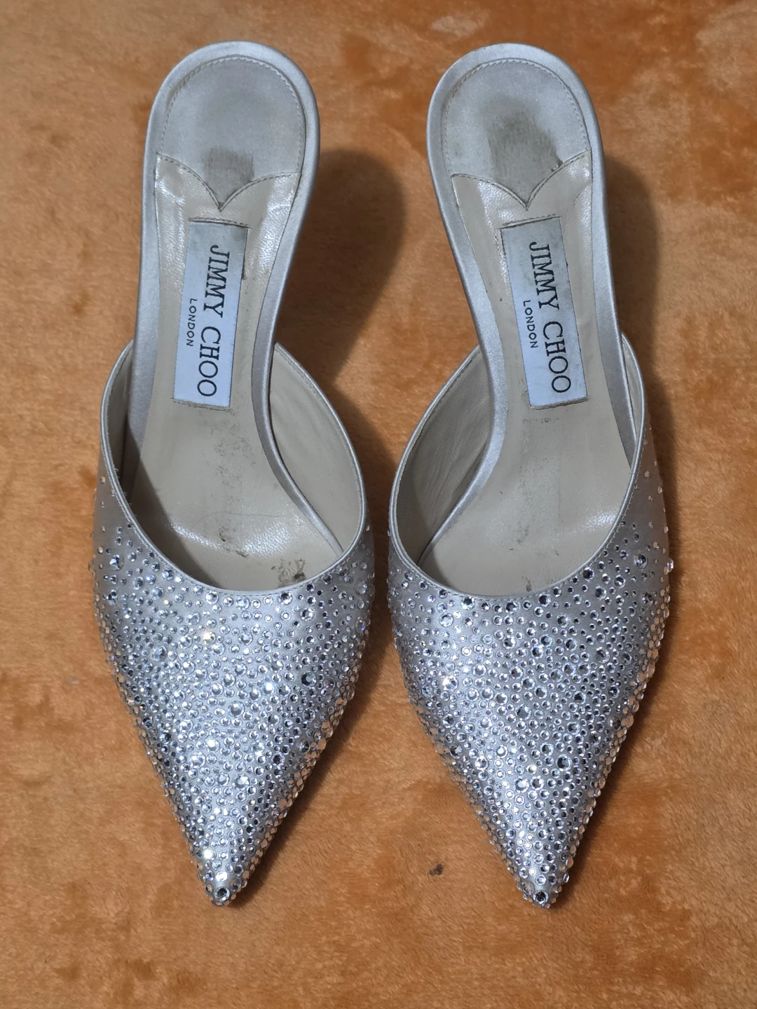 Jimmy Choo Silver Crystal Embellished Mules size 38