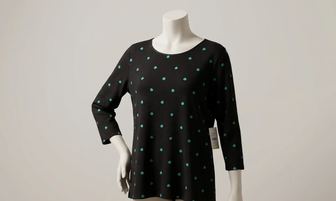 Black Shamrock Print 3/4 Sleeve Top - photo 2