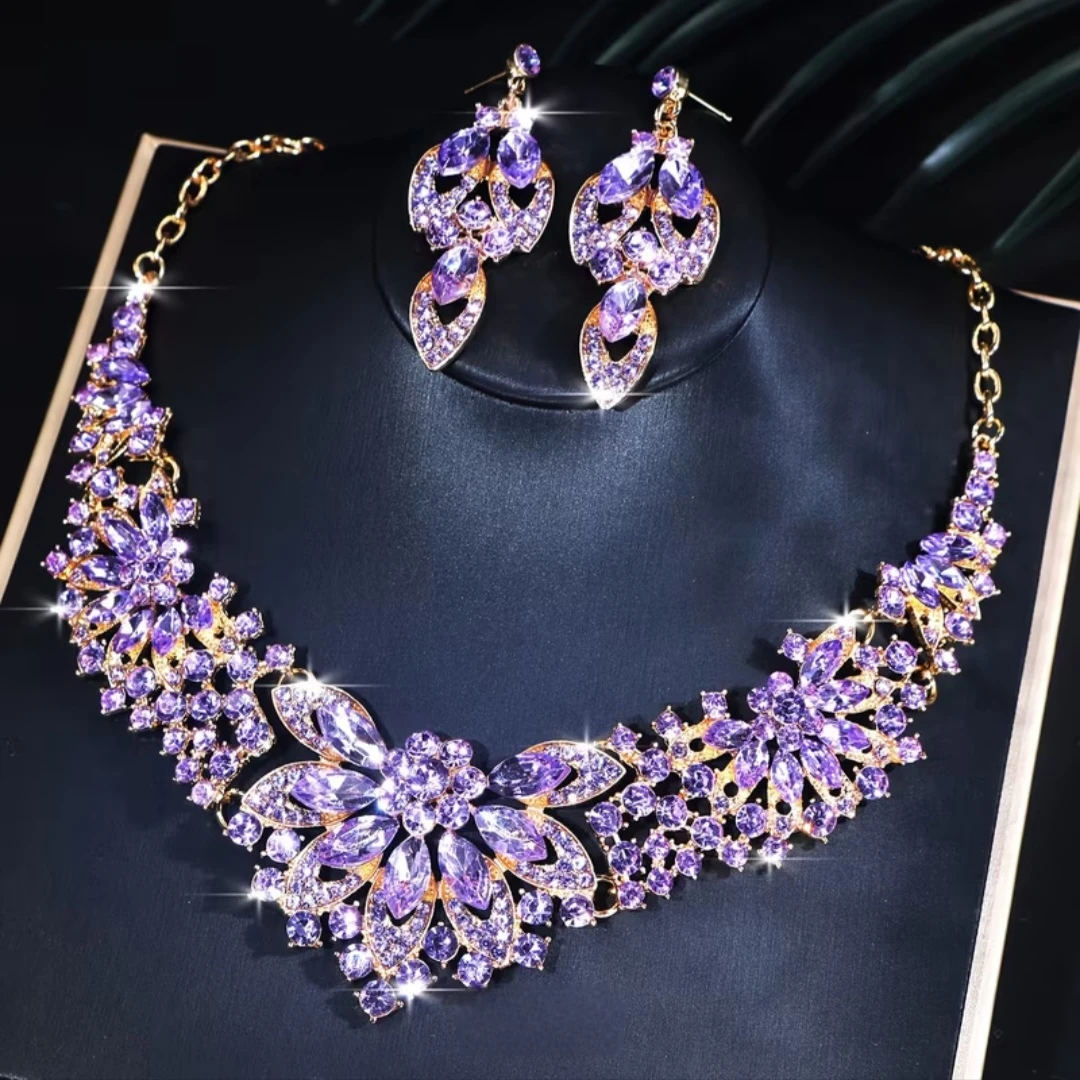 Purple Rhinestone Necklace and Earring Set. *Brand New*