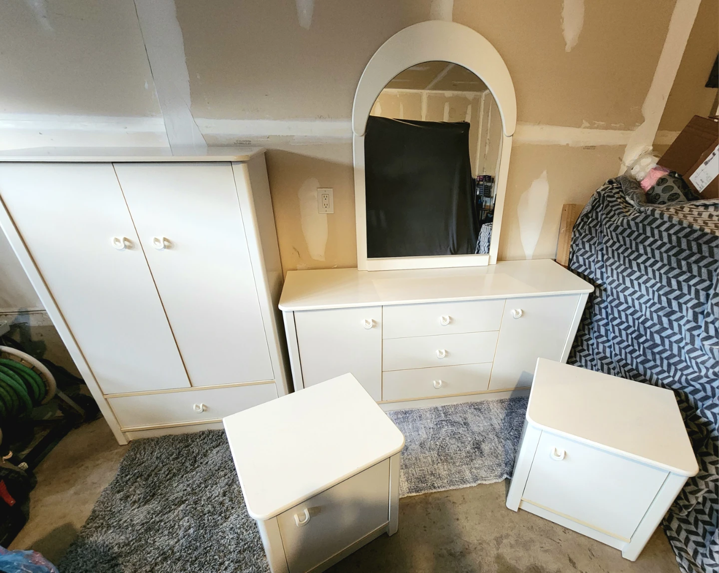 White Bedroom Set with Wardrobe, Dresser, and Nightstands