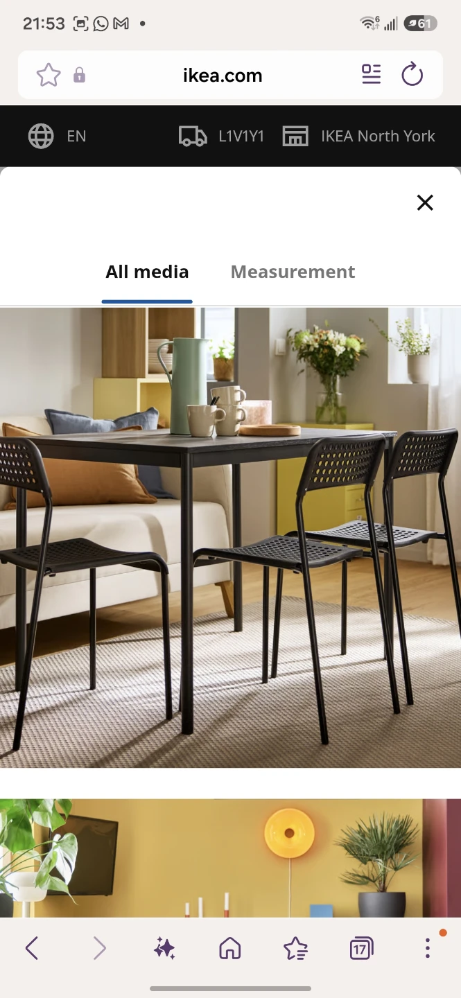 IKEA Black Dining Table with 4 chairs