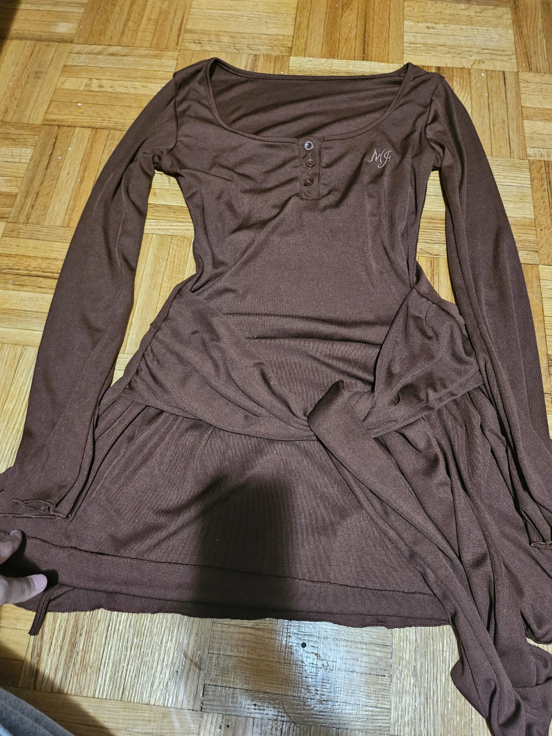 Brown Long Sleeve Mini Dress - photo 5