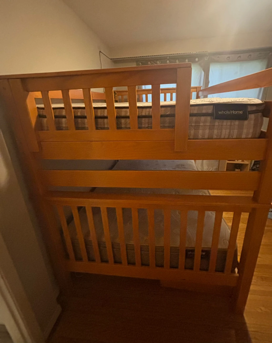 Solid wood double bunk beds with storage trundle and shelf