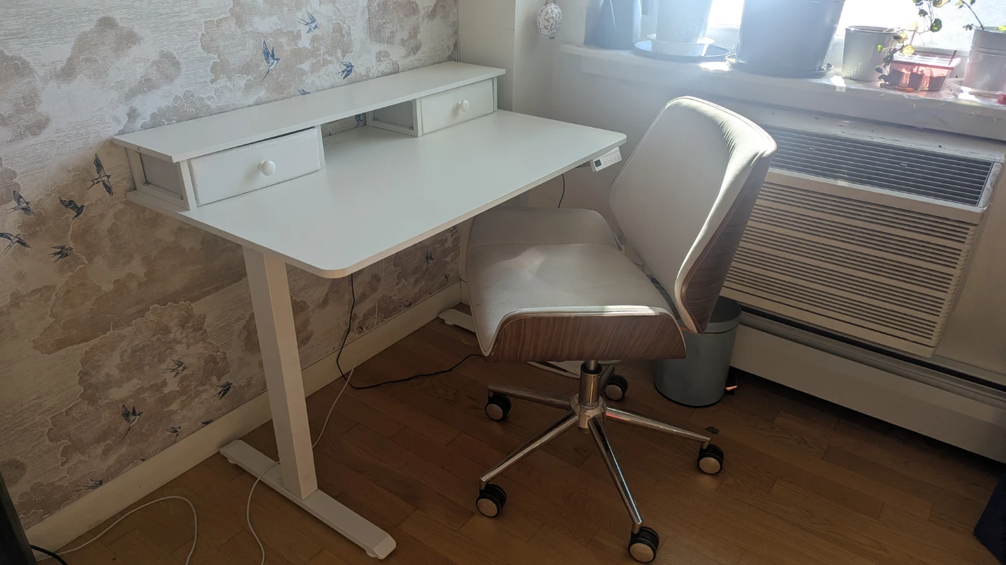 White Electric Standing Desk and Chair