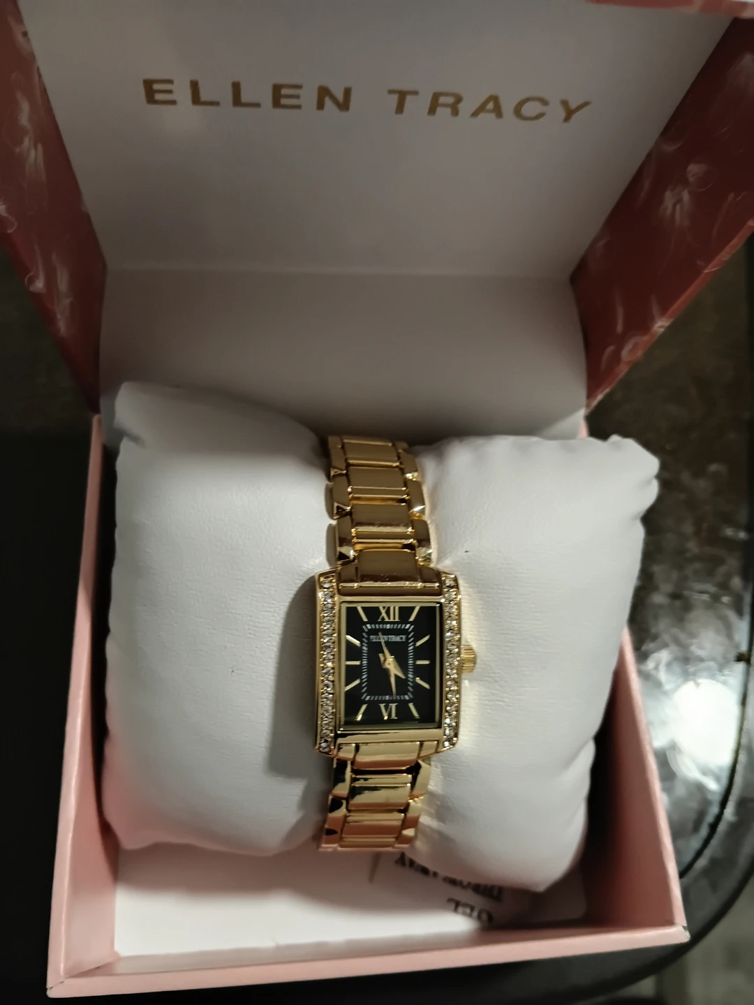 Ellen Tracy Gold Tone Rectangle Watch with Crystals - photo 3