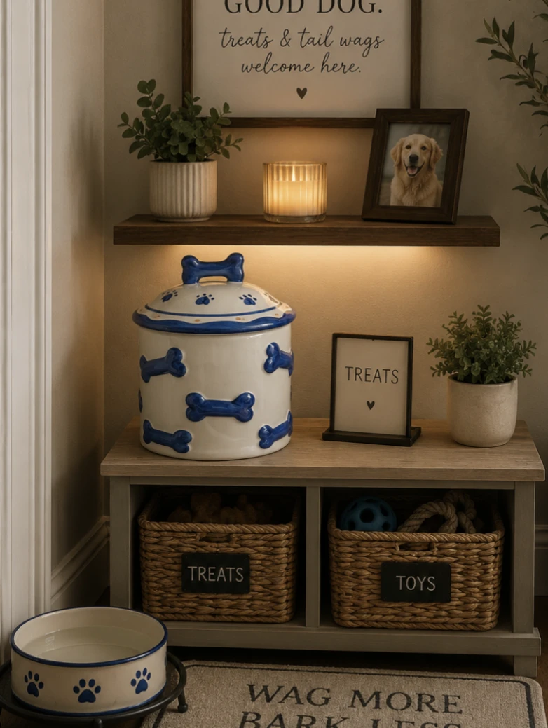 Ceramic Dog Treat Jar with Bone Design
