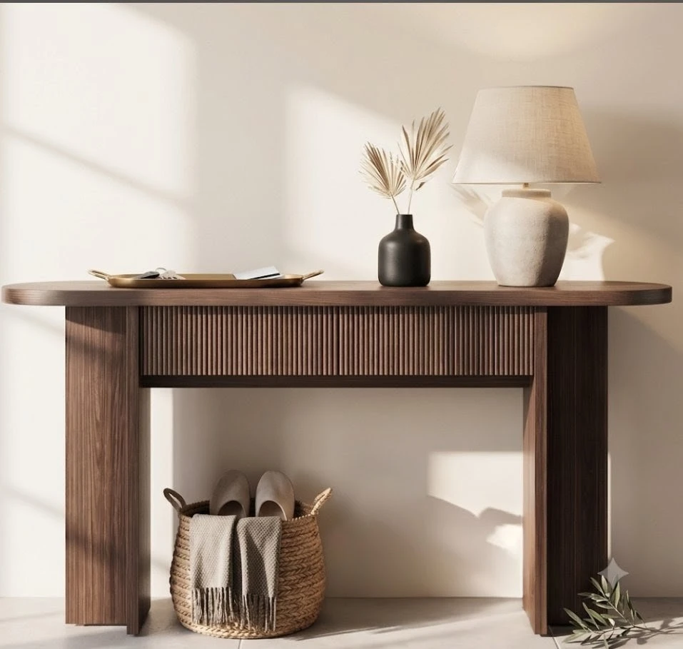 Walnut Console Table with Drawer - photo 3