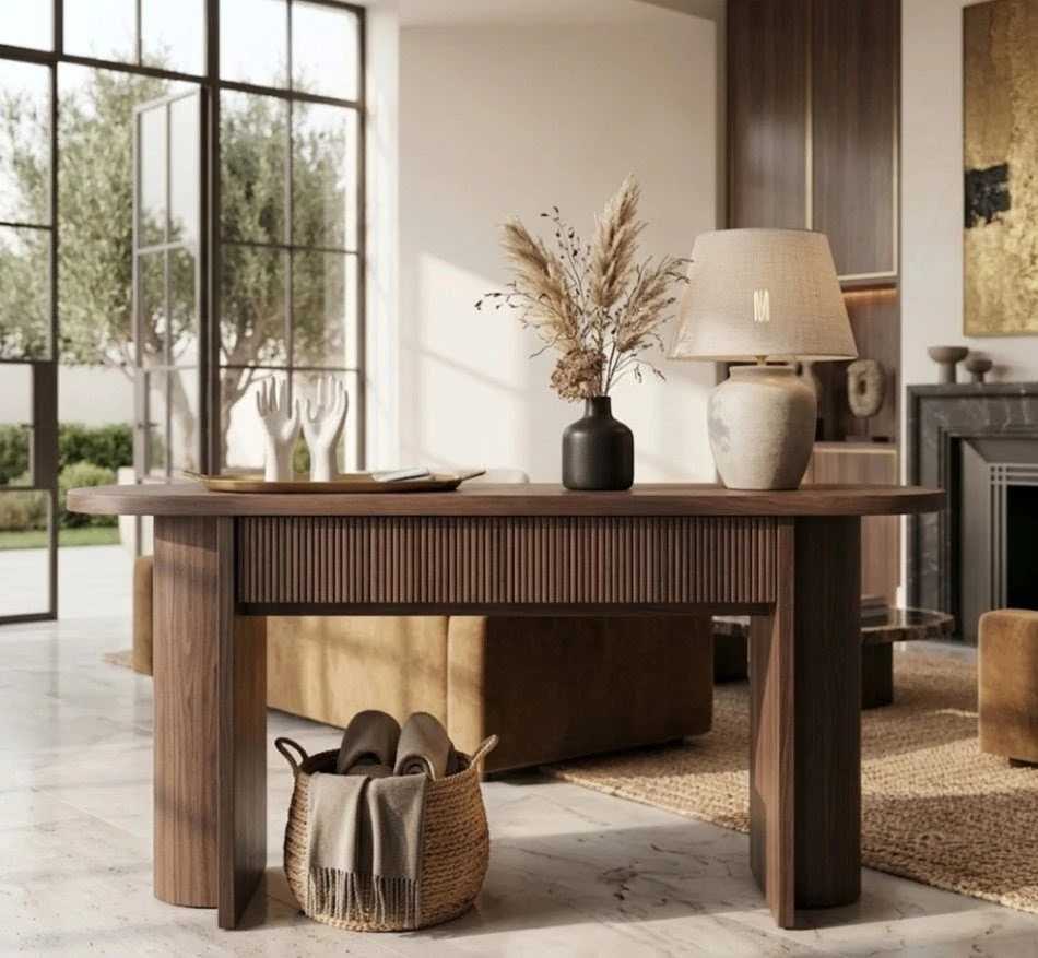 Walnut Console Table with Drawer - photo 4