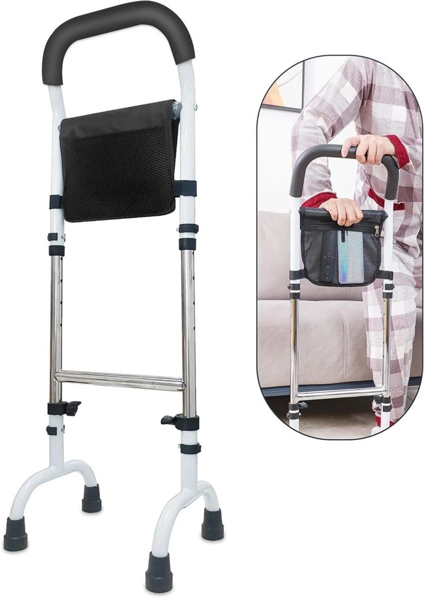 Adjustable Height Bedside Cane with Pouch