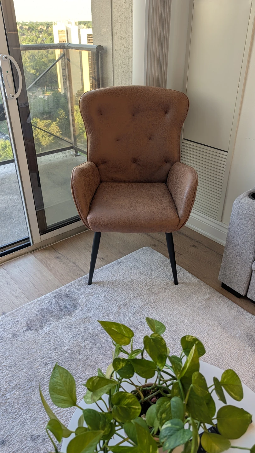 Modern Brown Faux Leather Accent Chair with Tufted Back - photo 5