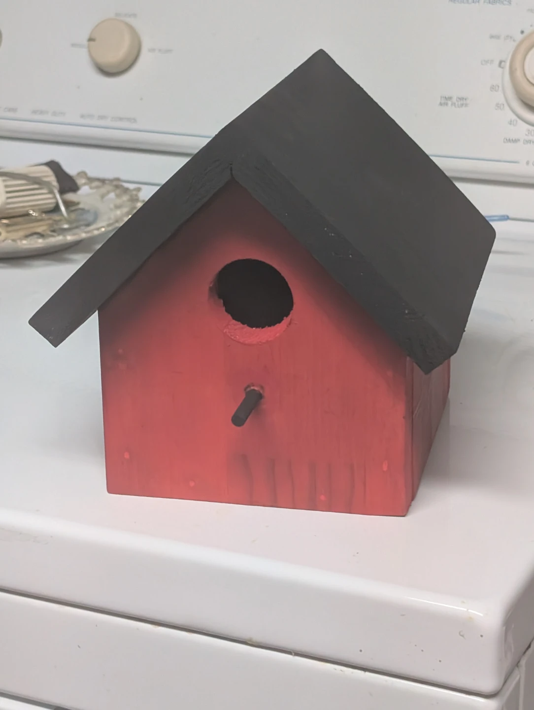 Red Birdhouse with Black Roof