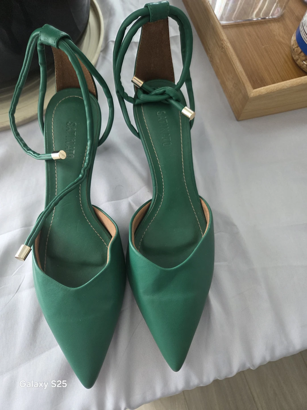 Green Strappy Pointed-Toe Heels