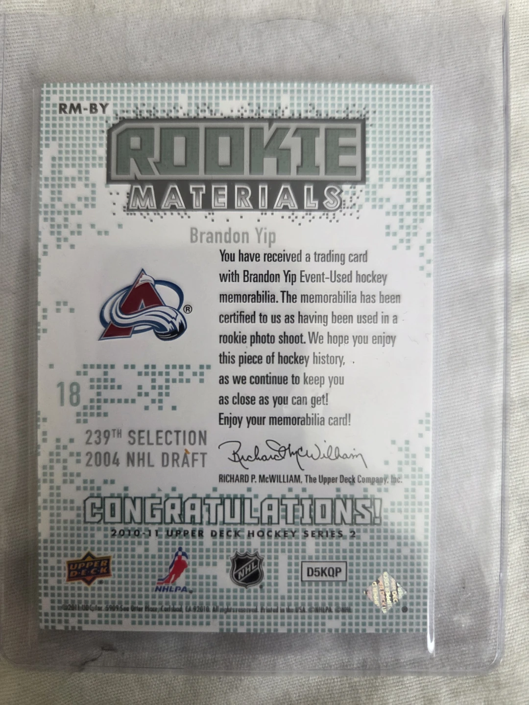 Brandon Yip 2004 Rookie Materials Hockey Card - photo 2