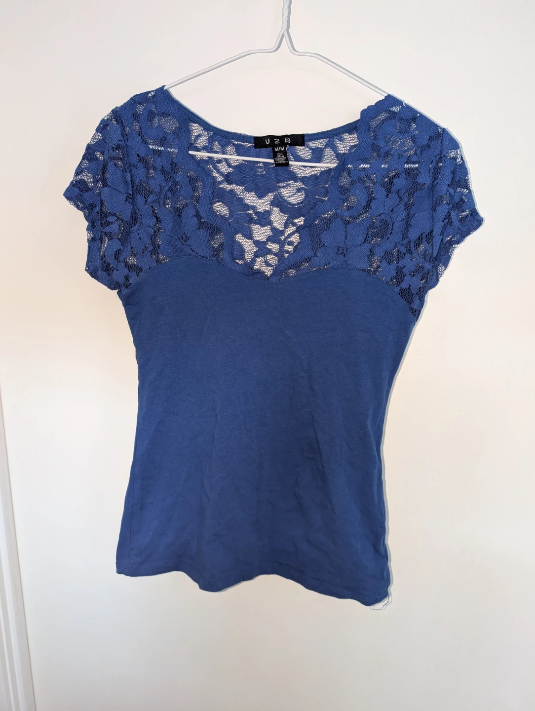 U.B.F. Lace & Jersey Top - Blue - Size Medium
