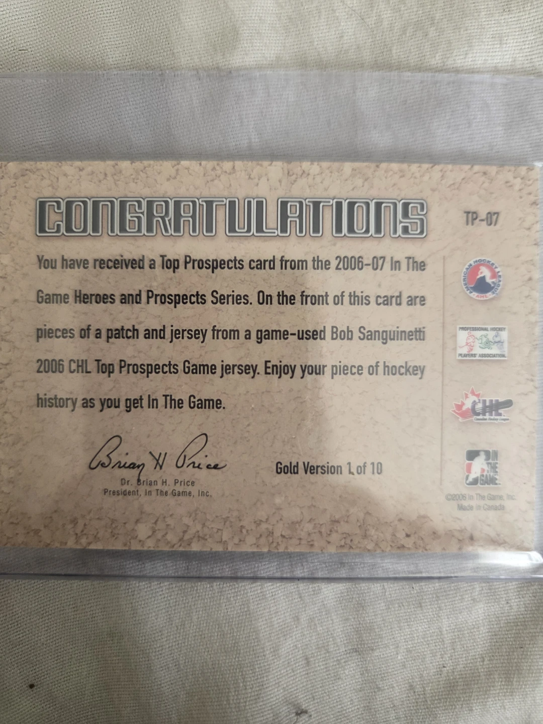 In The Game 2006-07 Bob Sanguinetti Top Prospects - photo 2